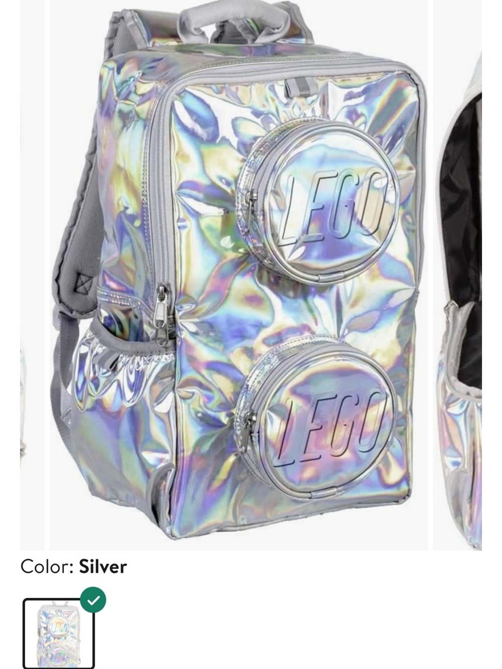 Lego Iridescent Silver Holographic Backpack with Round Front Pockets